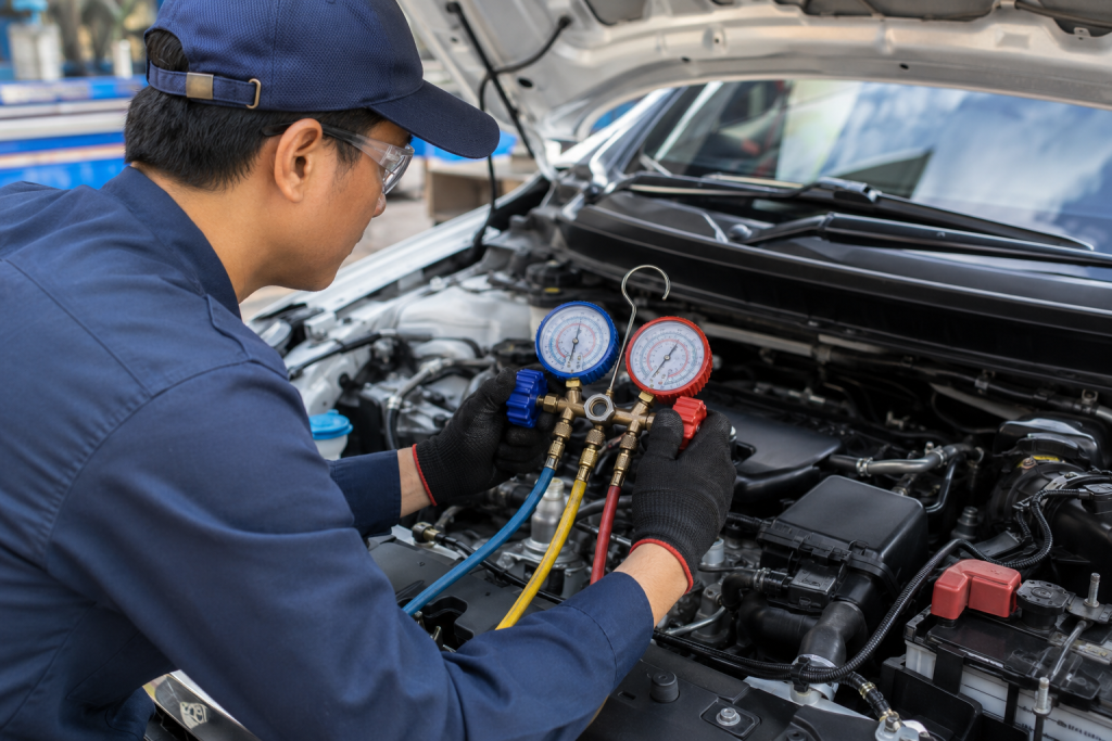 Mechanic working on AC system